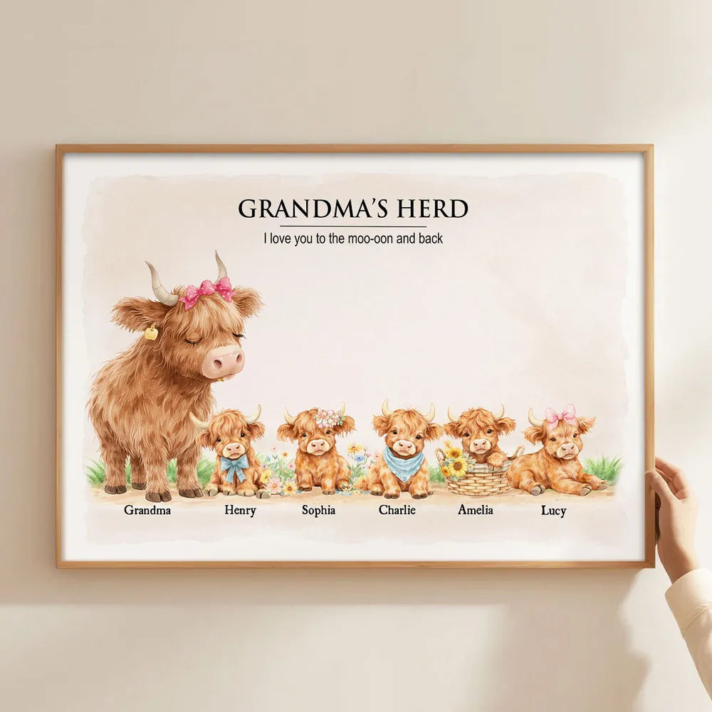 Personalized Family Cow Canvas Art for Grandparents - Sentimental Home Decor Poster or Canvas MagicInPrints