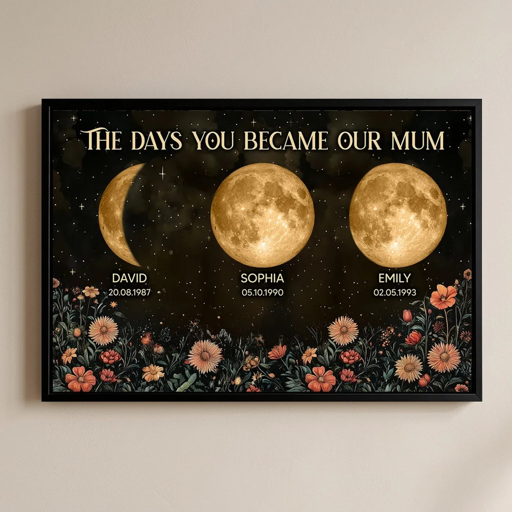 Personalized Moon Phase Print for Mom - Custom Birth Dates Wall Art Poster or Canvas MagicInPrints