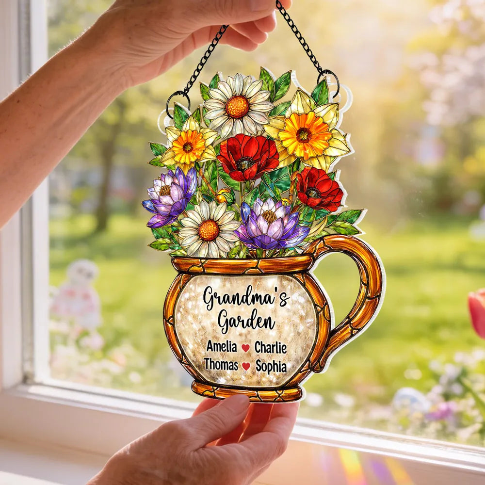 Personalized Stained Glass Floral Sun Catcher for Grandma - Custom Gift for Mother's Day Ornament MagicInPrints