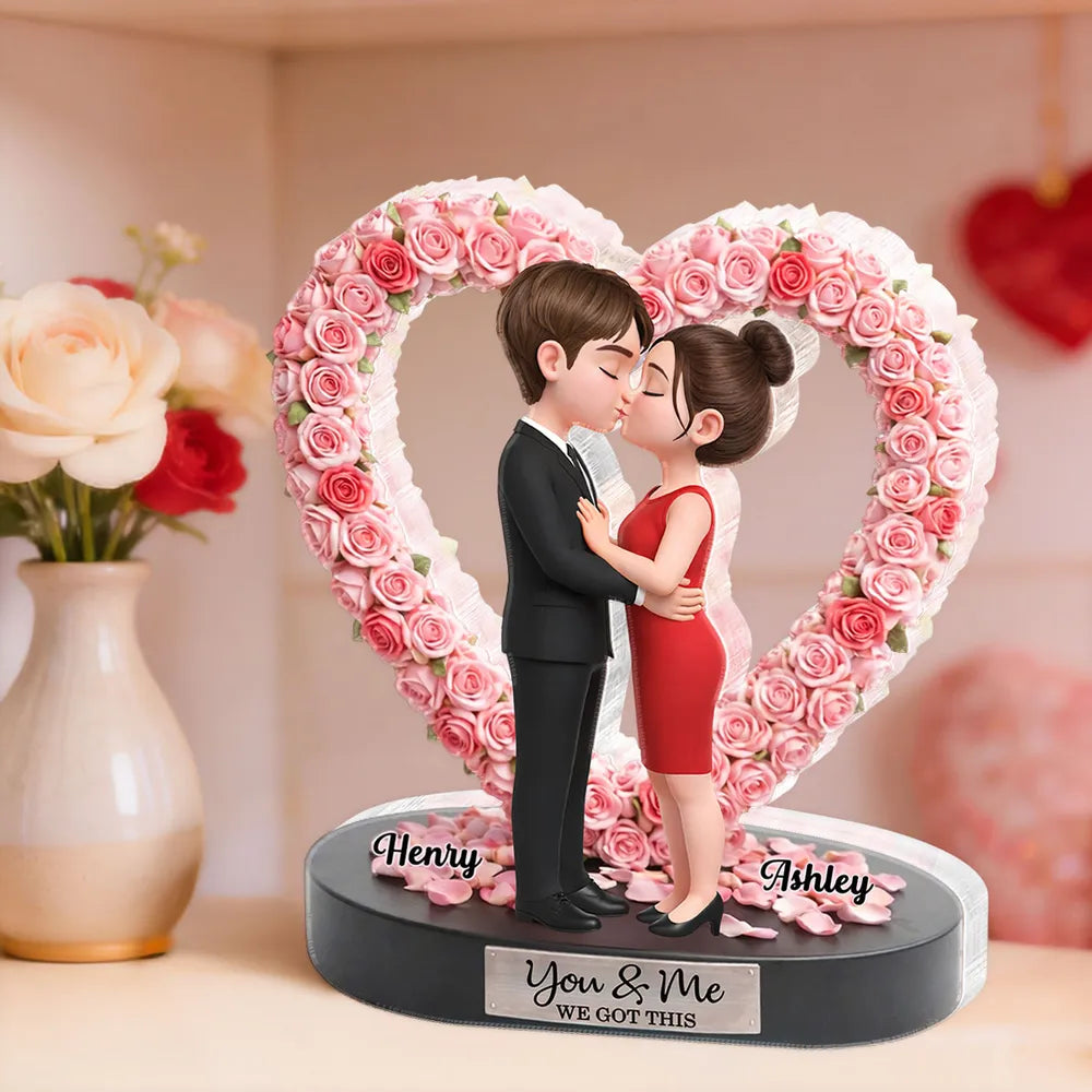 Personalized Couple Figurine Romantic Gift Heart-Shaped Base - Anniversary Present Plaque MagicInPrints