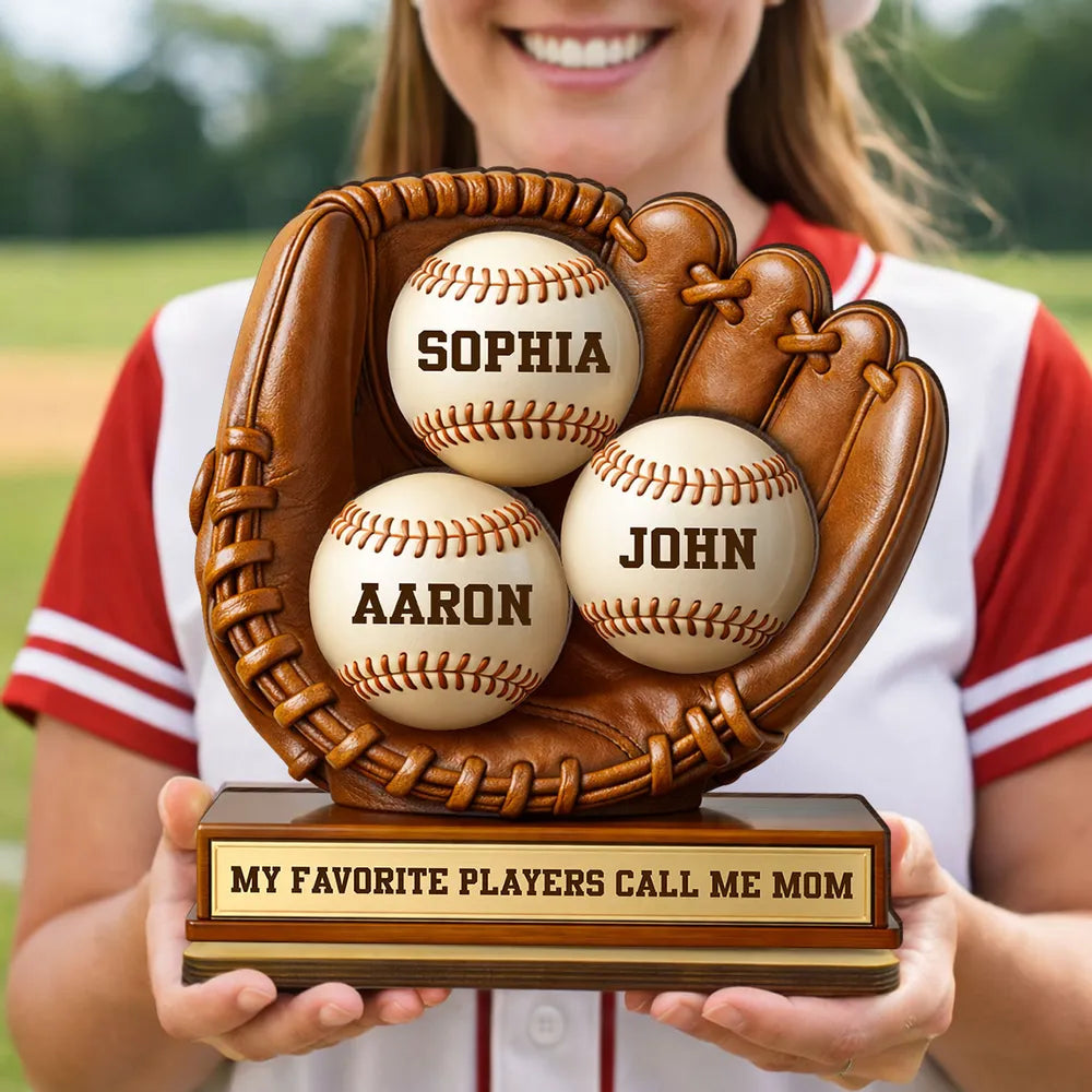 Personalized Baseball Glove Trophy for Mom - Custom Names Display Plaque MagicInPrints