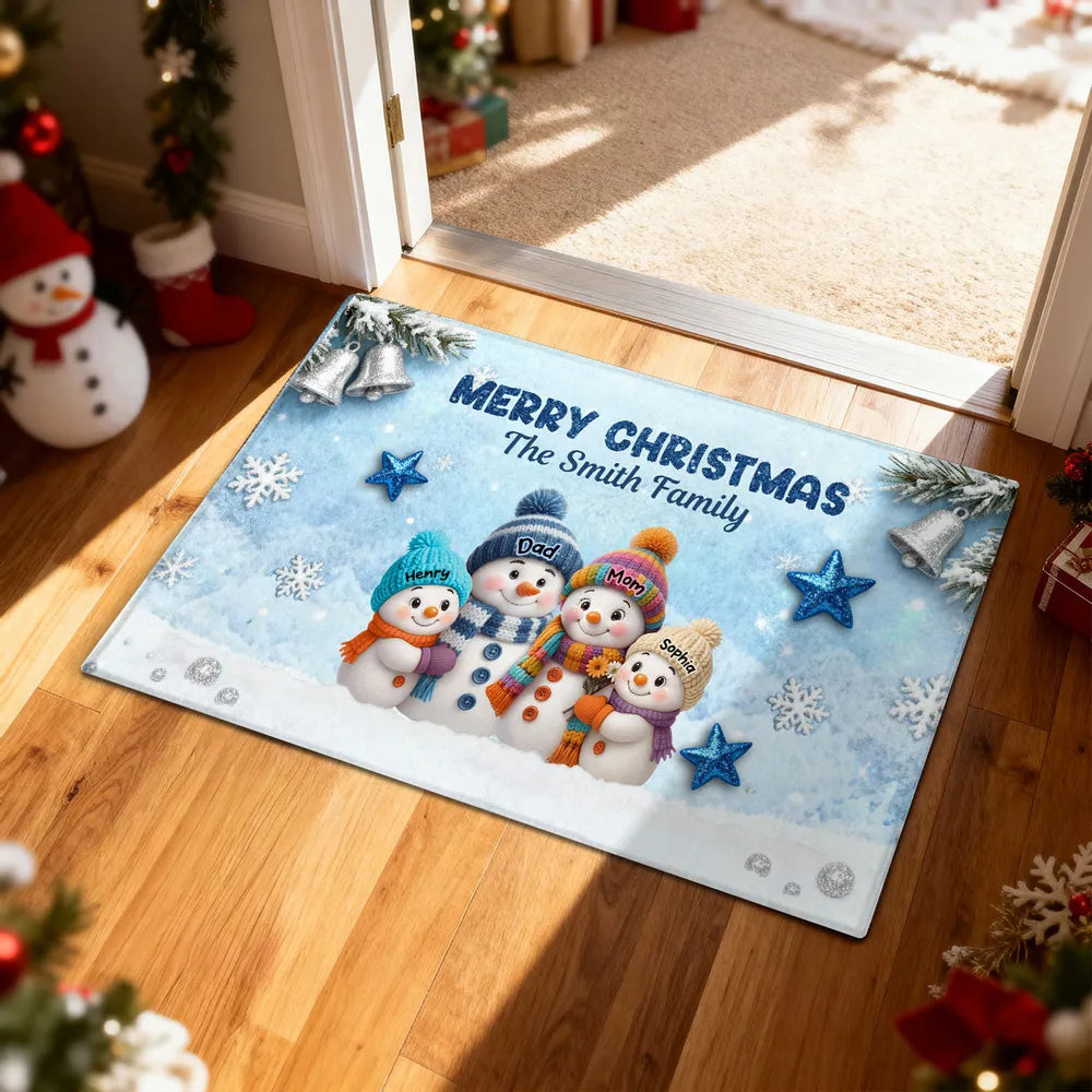 Personalized Family Christmas Doormat Snowman Theme - Holiday Decor Doormat MagicInPrints