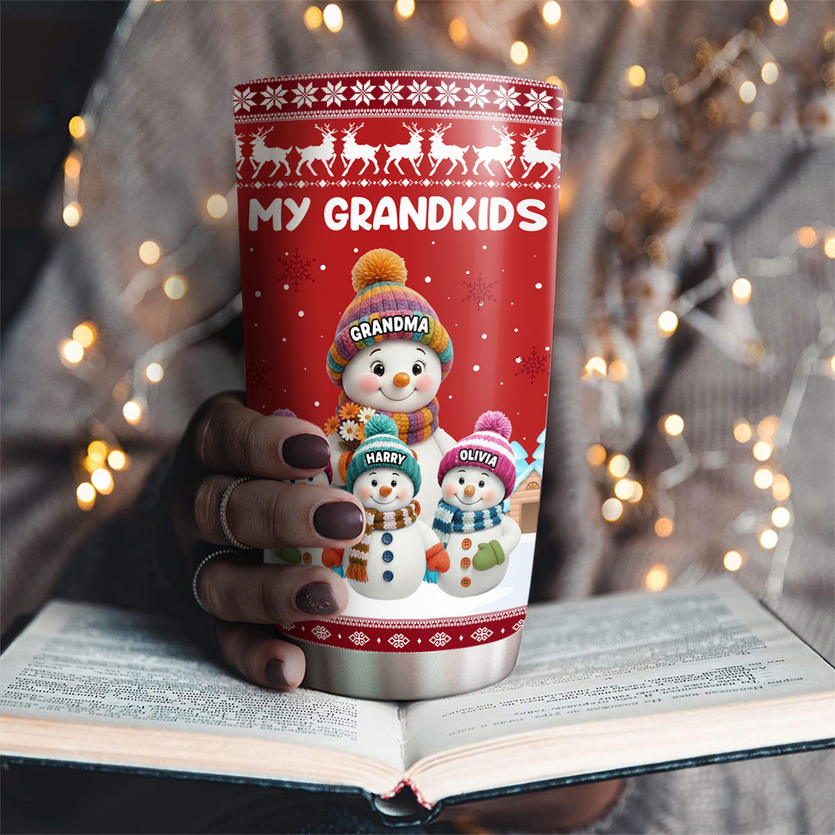 Personalized Christmas Tumbler for Grandma - Snowman Family Design Cup MagicInPrints