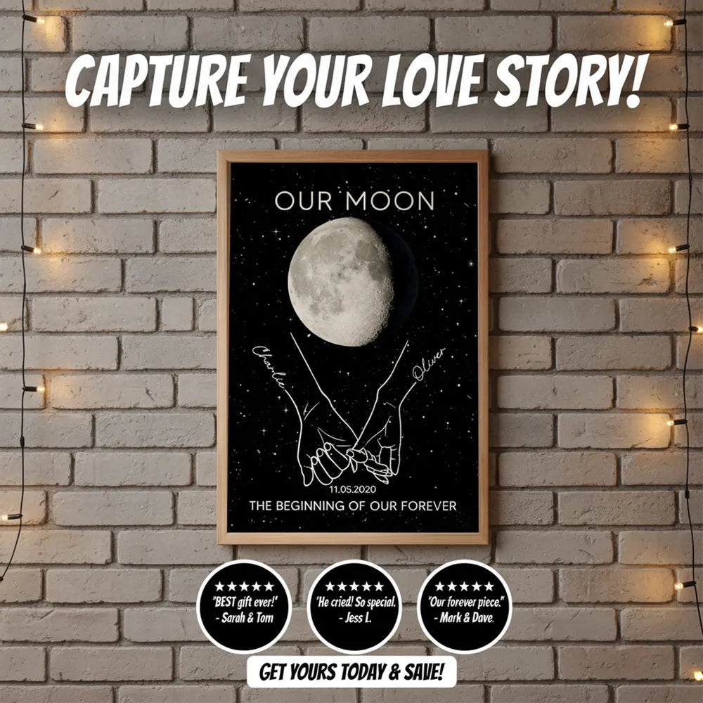 Personalized Moon Phase Couple Wall Art - Romantic Anniversary Gift Poster or Canvas MagicInPrints