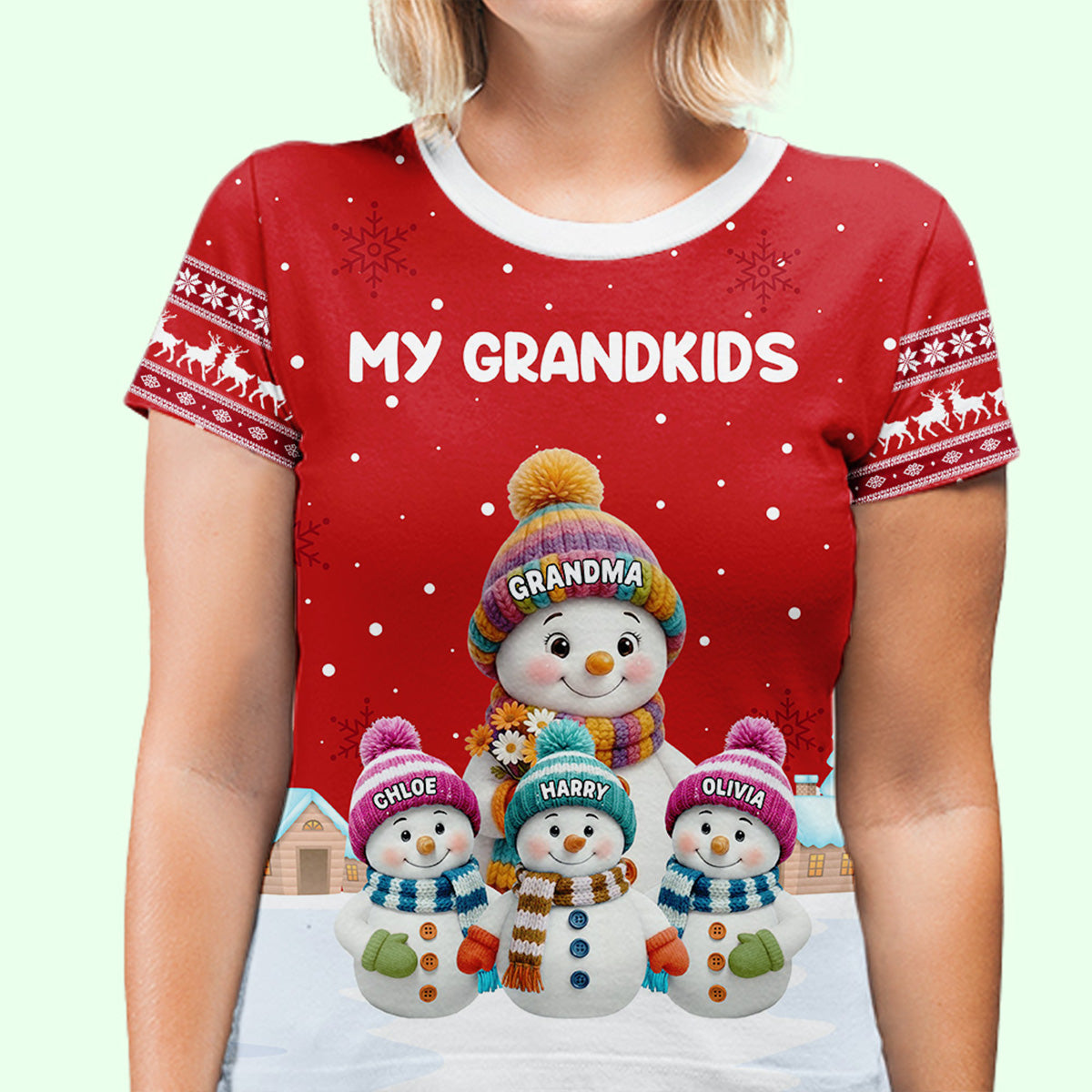 Personalized Snowman Family T-Shirt for Grandma - Christmas Gift Cloth MagicInPrints
