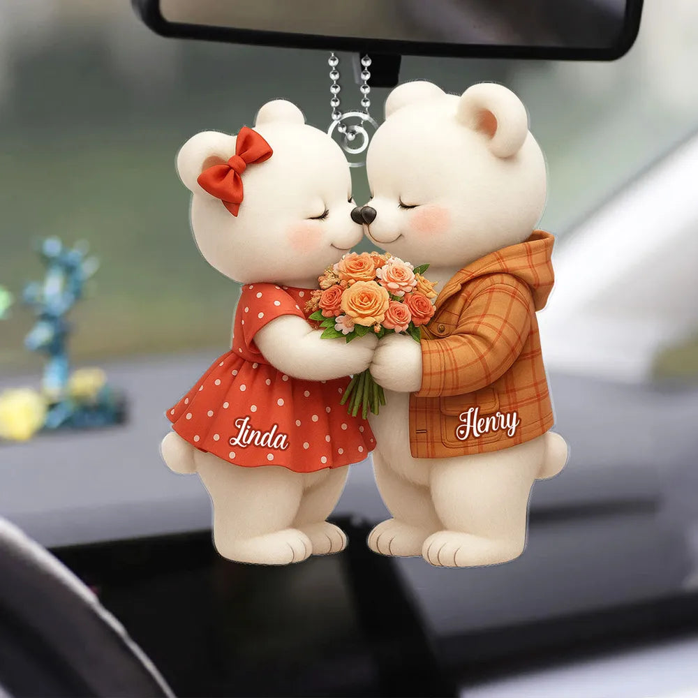 Personalized Bear Couple Car Ornament for Couples - Romantic Gift Car Hanger MagicInPrints