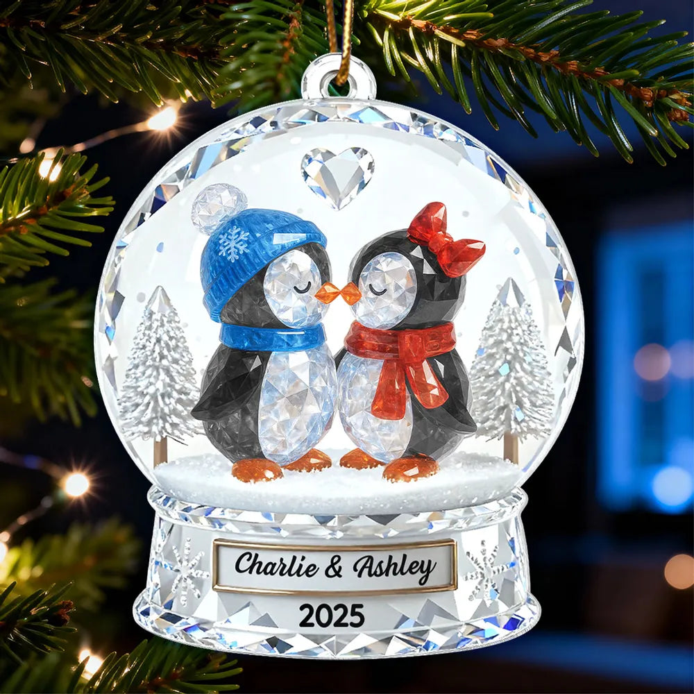 Personalized Penguin Couple Crystal Ornament for Couples - Christmas Decoration Ornament MagicInPrints