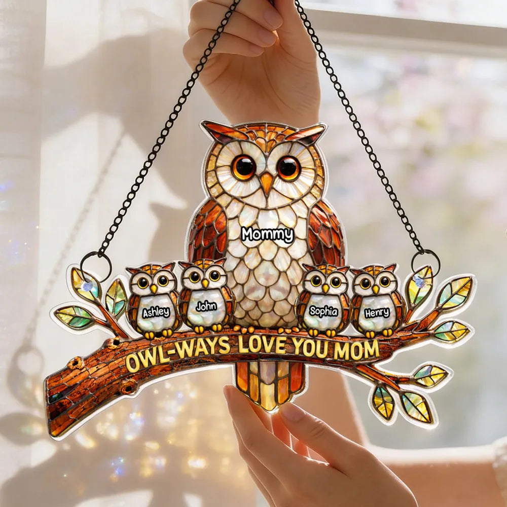 Personalized Owl Family Suncatcher for Moms - Mother's Day Gift Ornament MagicInPrints
