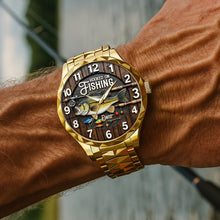 Load image into Gallery viewer, Hooked on Fishing - Personalized Stainless Steel Men&#39;s Watch for Fishing Enthusiasts Men&#39;s Watch MagicInPrints
