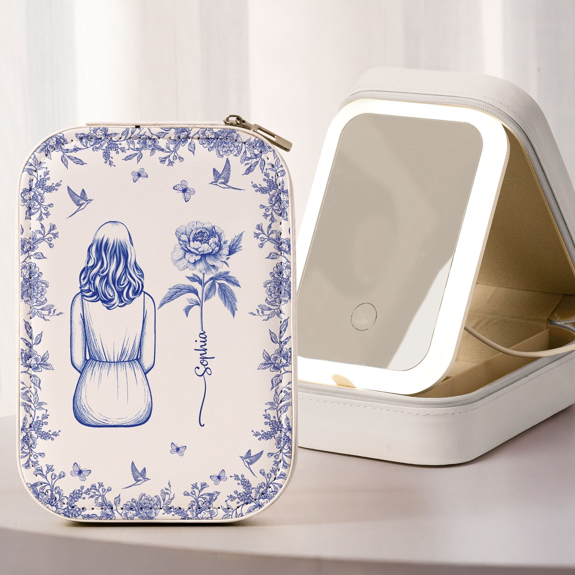 Personalized Makeup Mirror with LED Light for Women - Elegant Floral Design Beauty Tools MagicInPrints