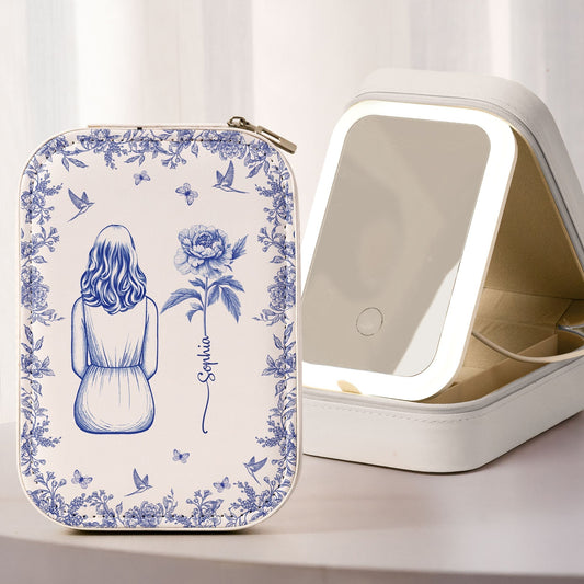 Personalized Makeup Mirror with LED Light for Women - Elegant Floral Design Beauty Tools MagicInPrints