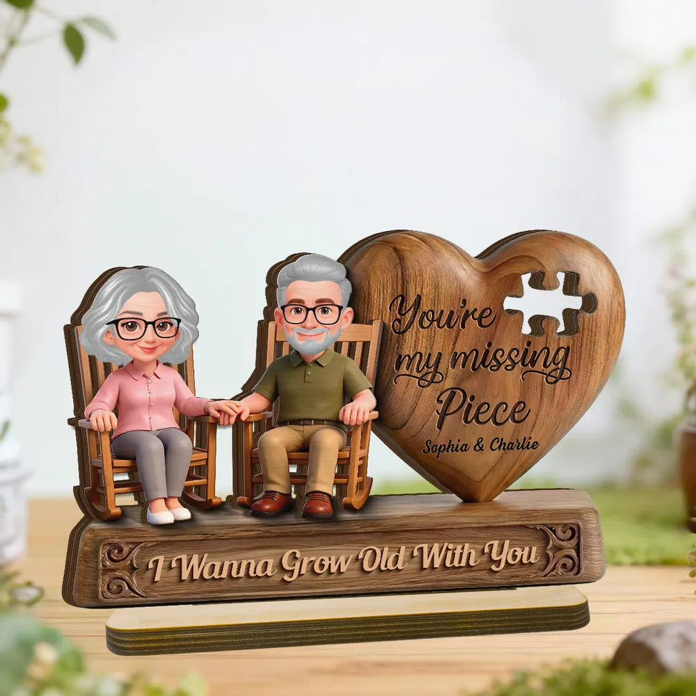 Personalized Couple Figurine with Heart Puzzle - Anniversary Gift for Seniors Plaque MagicInPrints