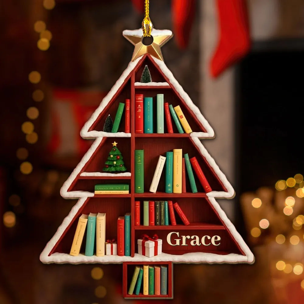 Personalized Christmas Tree Bookshelf Ornament for Book Lovers - Holiday Decor Ornament MagicInPrints