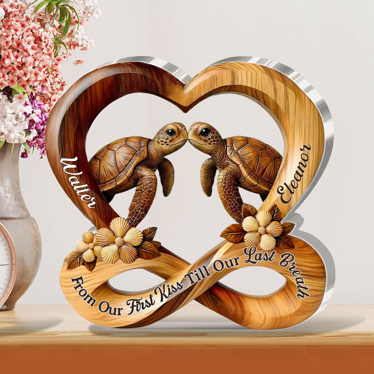 Personalized Wooden Turtle Couple Sculpture for Lovers - Romantic Home Decor Plaque MagicInPrints