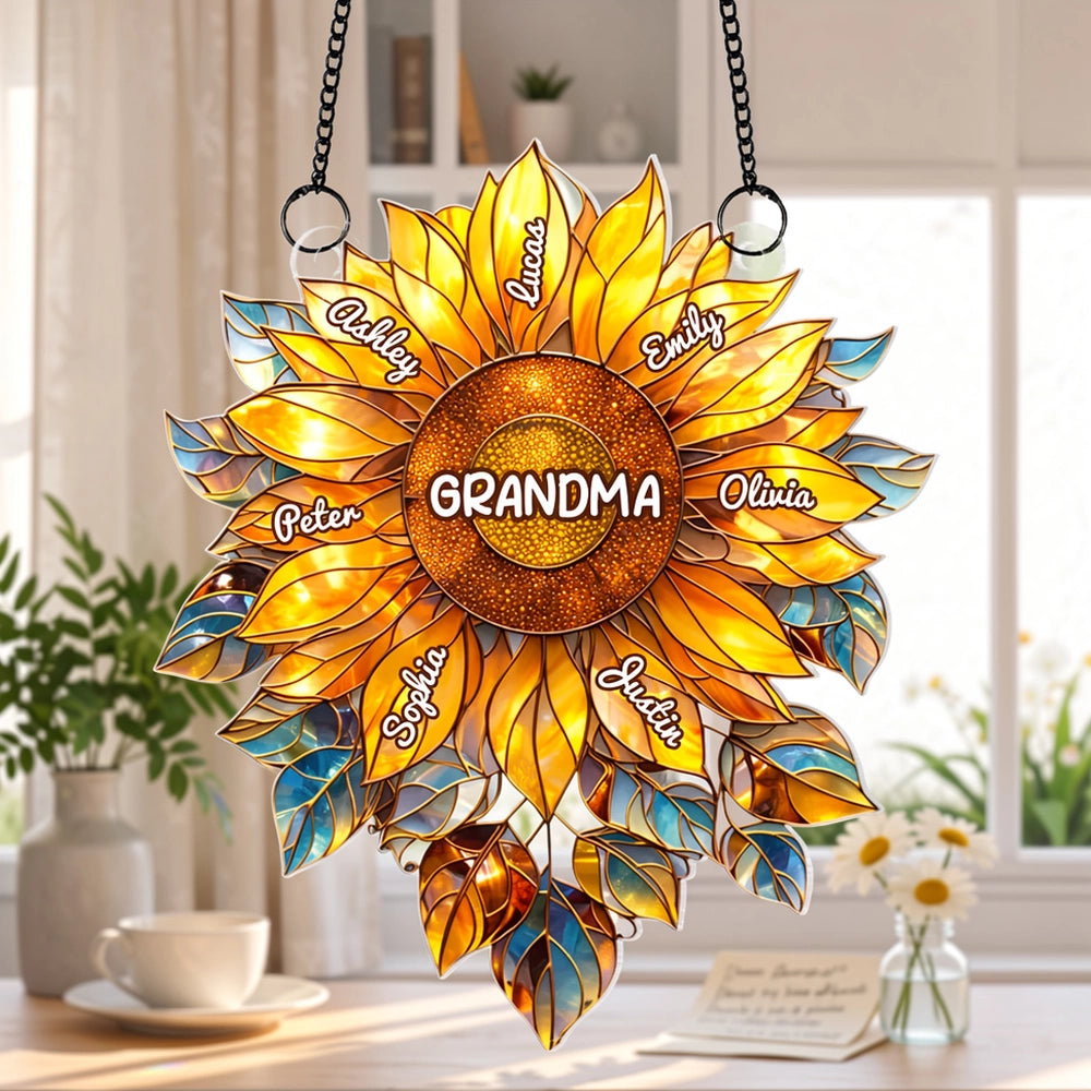 Personalized Sunflower Suncatcher for Grandma - Family Names Gift Ornament MagicInPrints