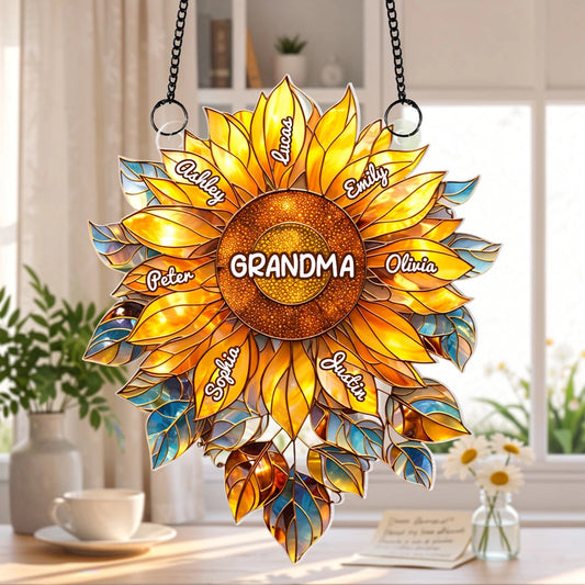 Personalized Sunflower Suncatcher for Grandma - Family Names Gift Ornament MagicInPrints
