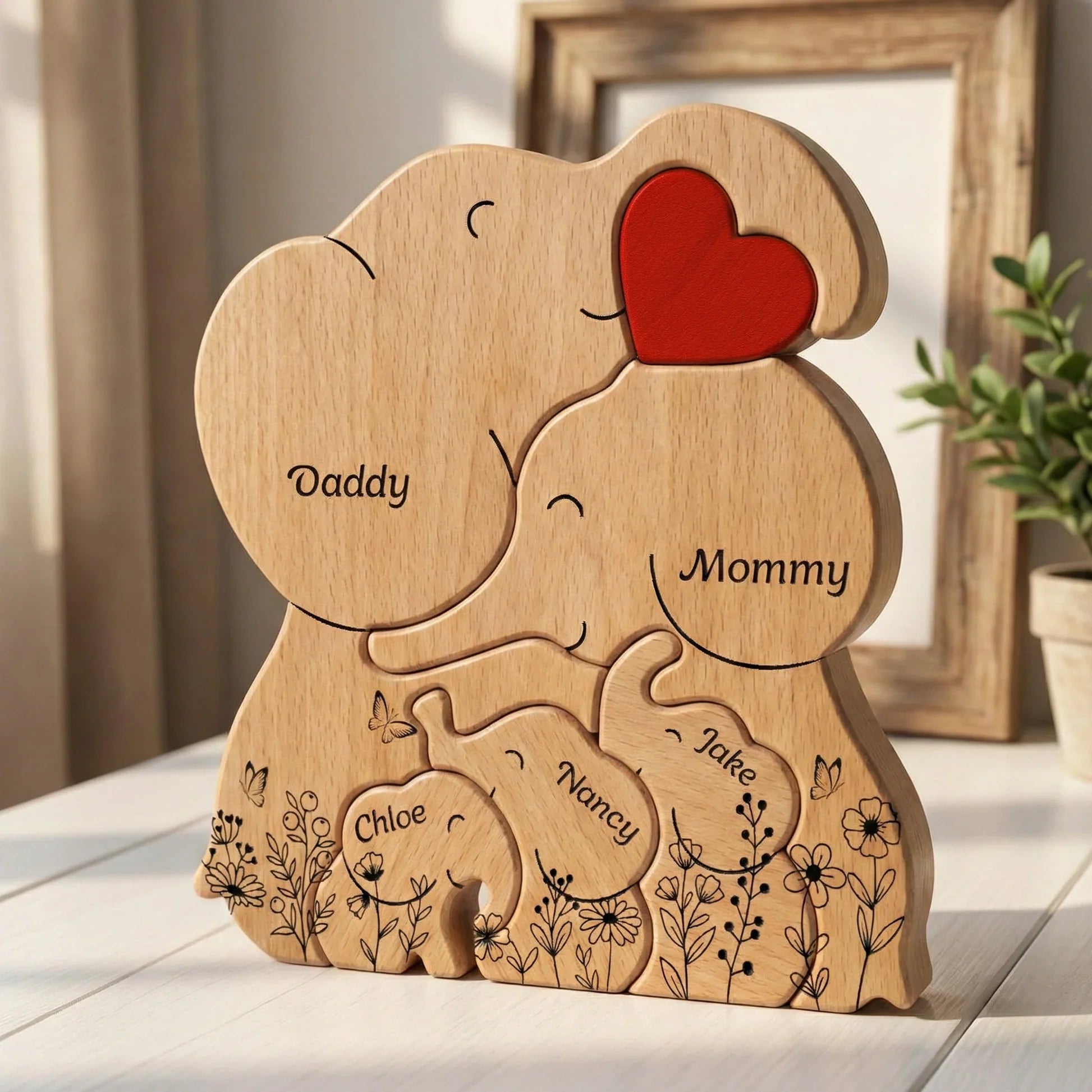 Personalized Wooden Elephant Family Puzzle for Parents with Kids' Names - Sentimental Gift Plaque MagicInPrints