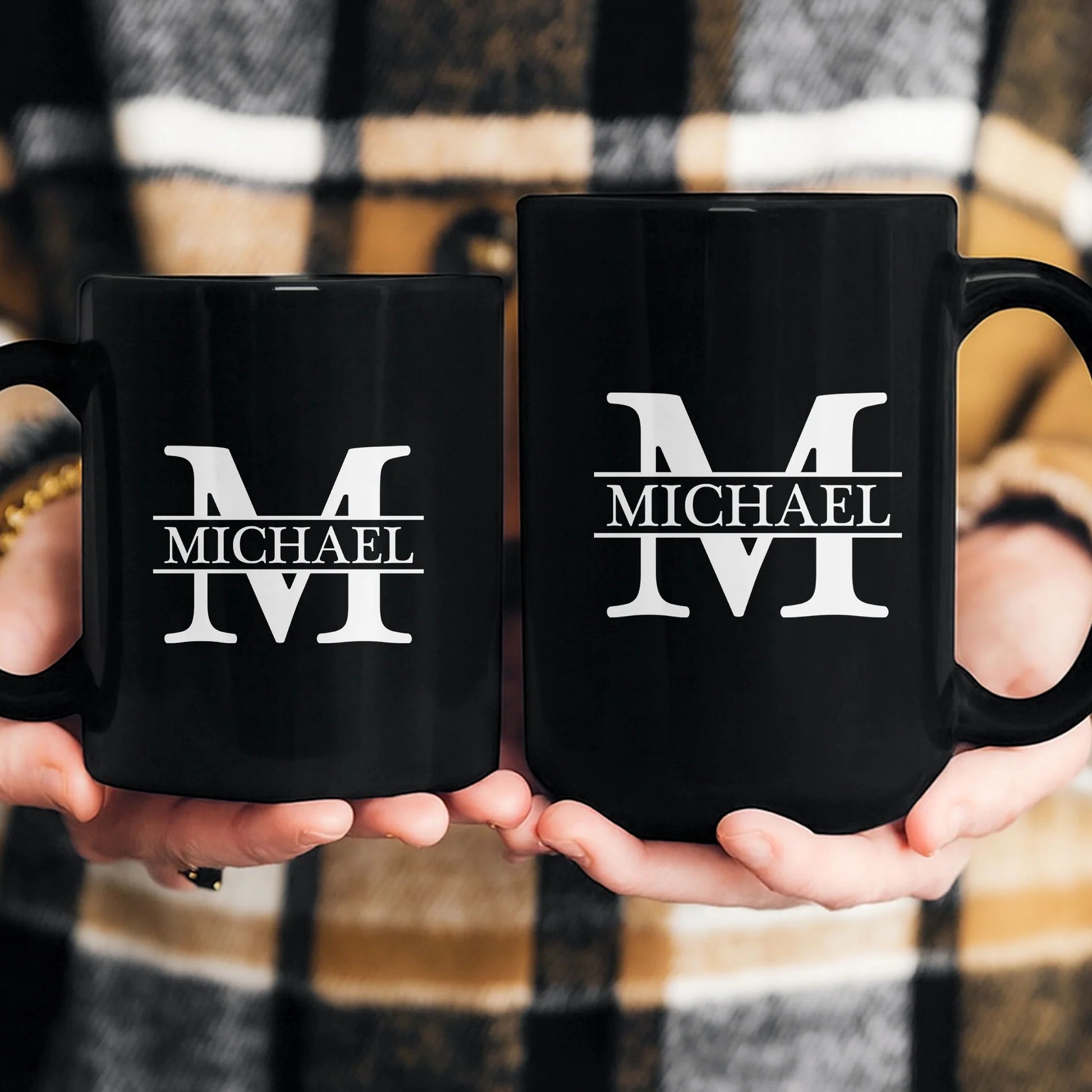 Personalized Black Coffee Mug Set for Men with Initials - Perfect Gift for Home or Office Cup MagicInPrints