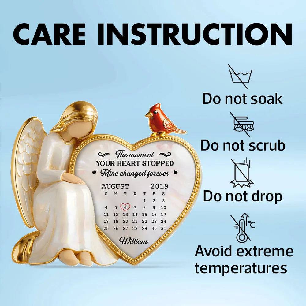 Personalized Memorial Angel Figurine with Heart Calendar - Bereavement Gift Plaque MagicInPrints
