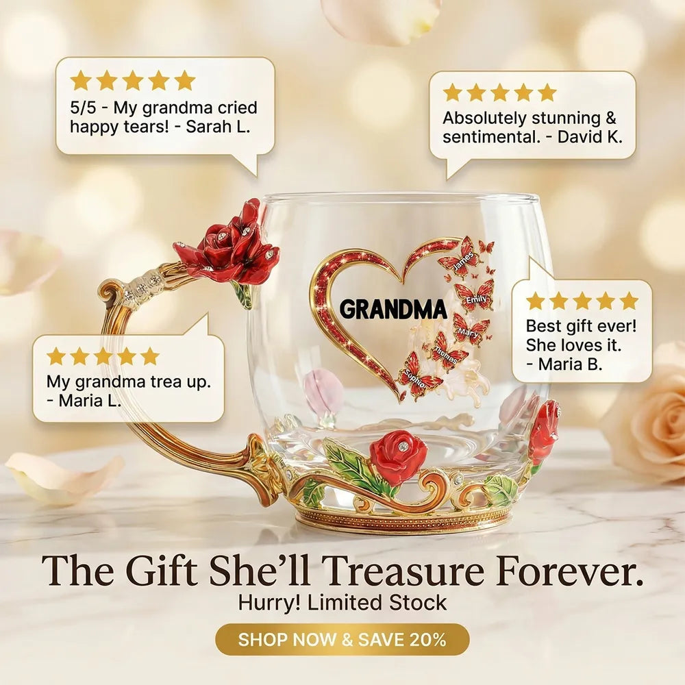 Personalized Glass Tea Mug for Grandma with Floral Design - Mother's Day Gift Cup MagicInPrints
