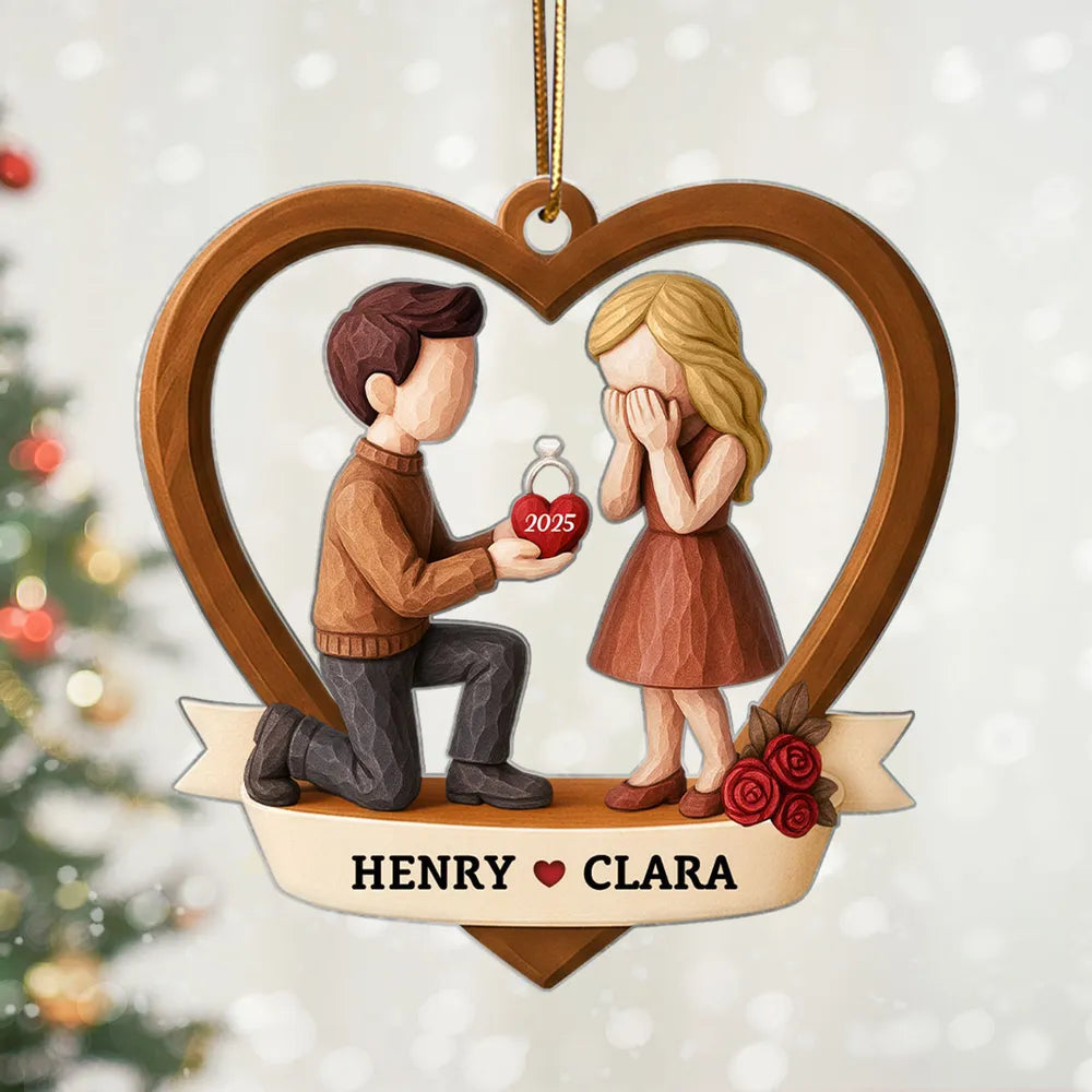 Personalized Engagement Ornament for Couples - Heart-Shaped Proposal Keepsake Ornament MagicInPrints