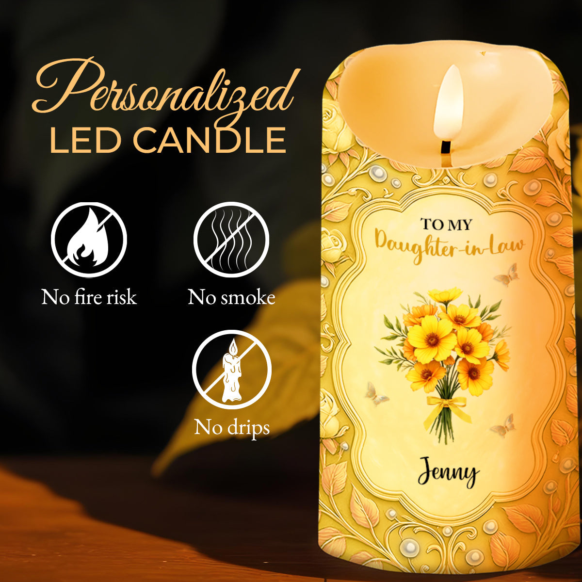 Personalized LED Candle for Daughter-in-Law with Heartfelt Message - Sentimental Gift Lamp MagicInPrints