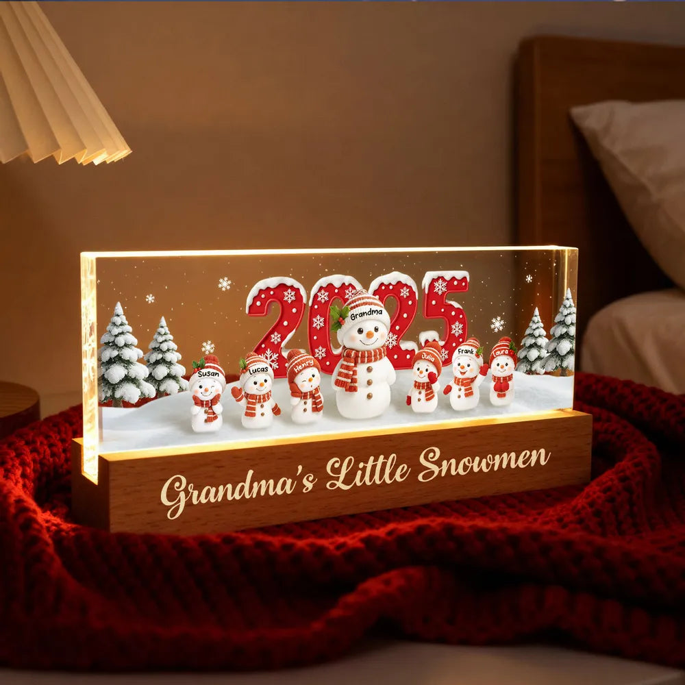 Personalized LED Acrylic Snowman Family Light for Grandma - Christmas Decoration Plaque MagicInPrints