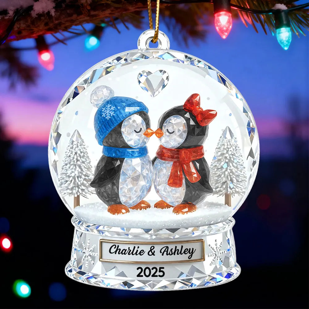 Personalized Penguin Couple Crystal Ornament for Couples - Christmas Decoration Ornament MagicInPrints