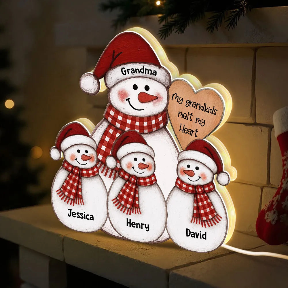 Personalized Snowman Family Light for Grandma - Christmas Decoration Plaque MagicInPrints