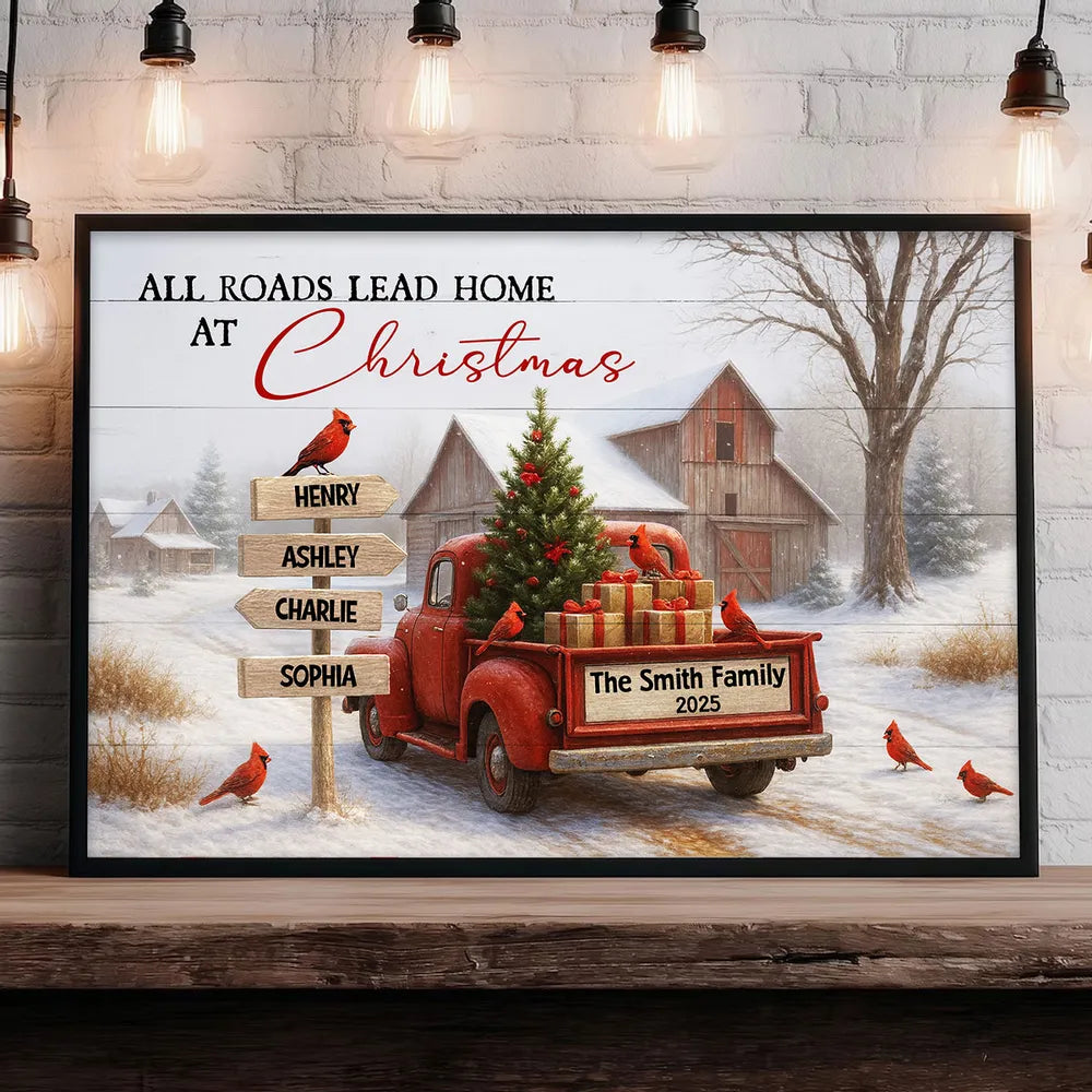 Personalized Christmas Family Sign - Vintage Truck Winter Scene Poster or Canvas MagicInPrints