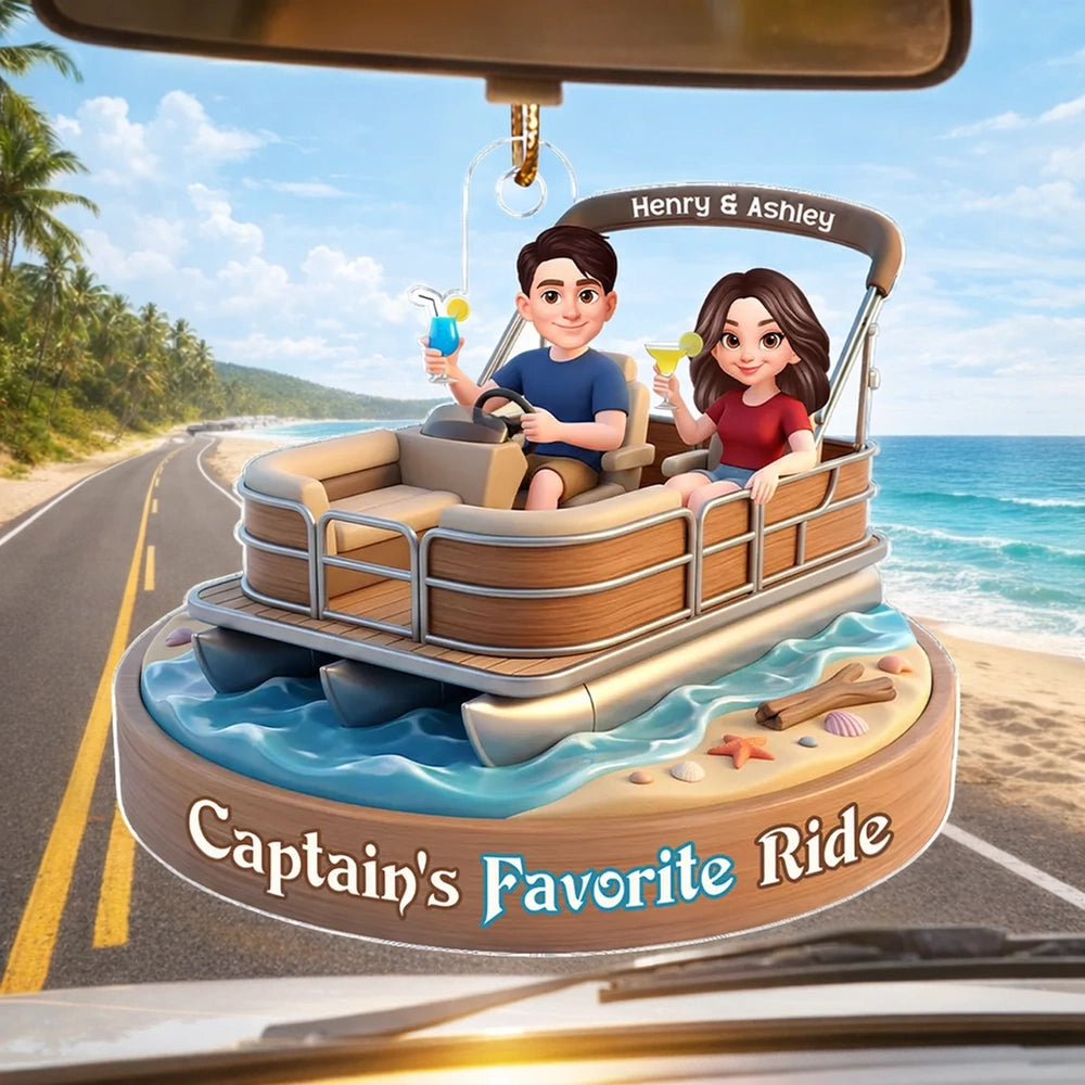 Personalized Boat Couple Car Ornament for Travelers - Vacation Souvenir Car Hanger MagicInPrints