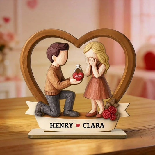 Personalized Wooden Couple Figurine Proposal Gift - Engagement Keepsake Plaque MagicInPrints