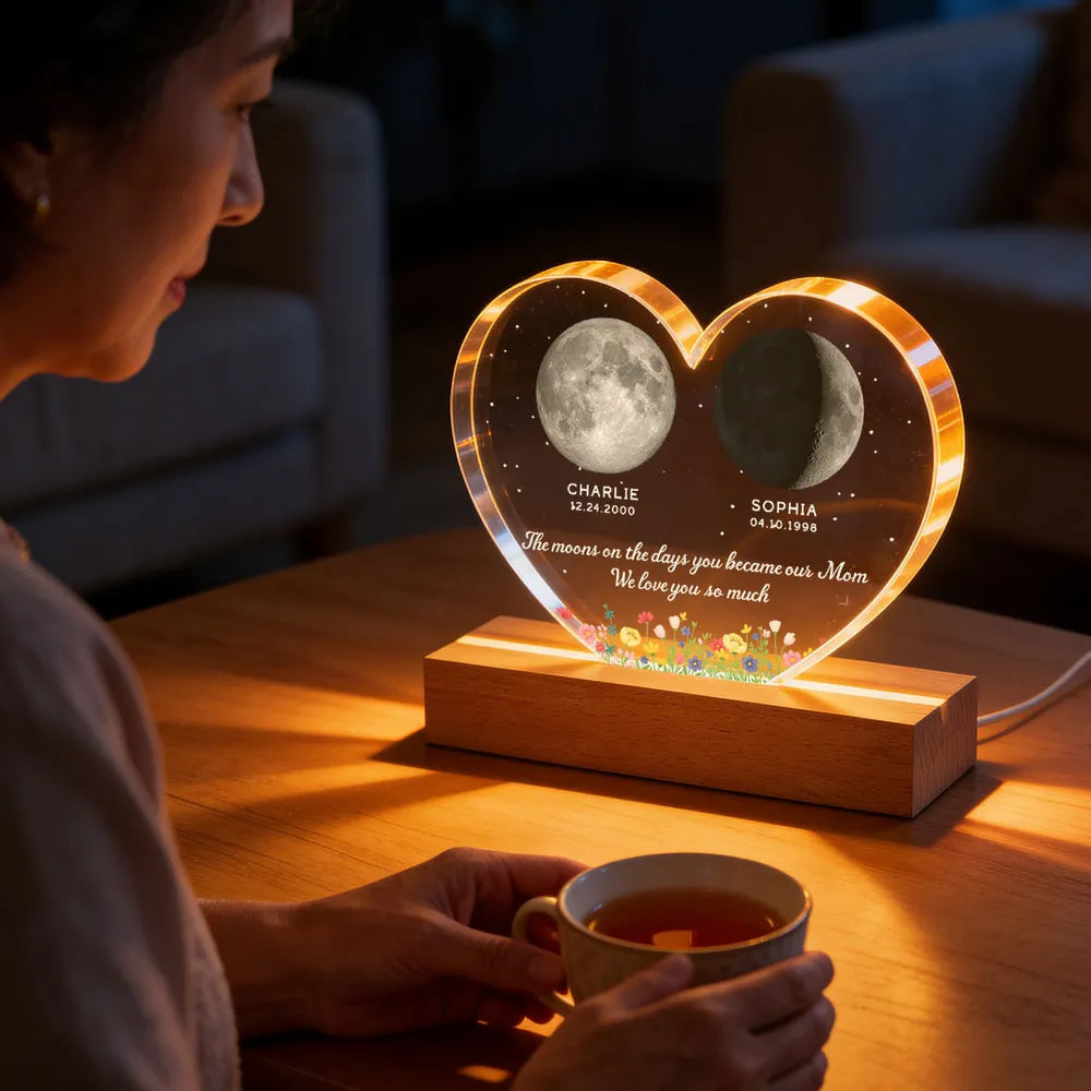 Personalized Moon Phase Lamp for Mom - Custom Birth Dates Keepsake Plaque MagicInPrints