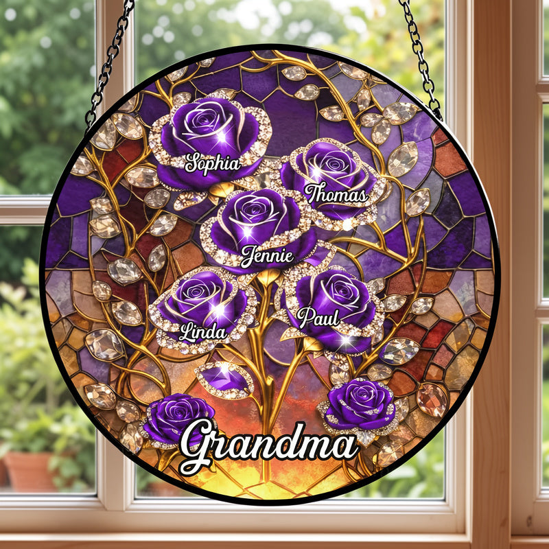 Personalized Stained Glass Sun Catcher for Grandma - Custom Family Names Ornament MagicInPrints