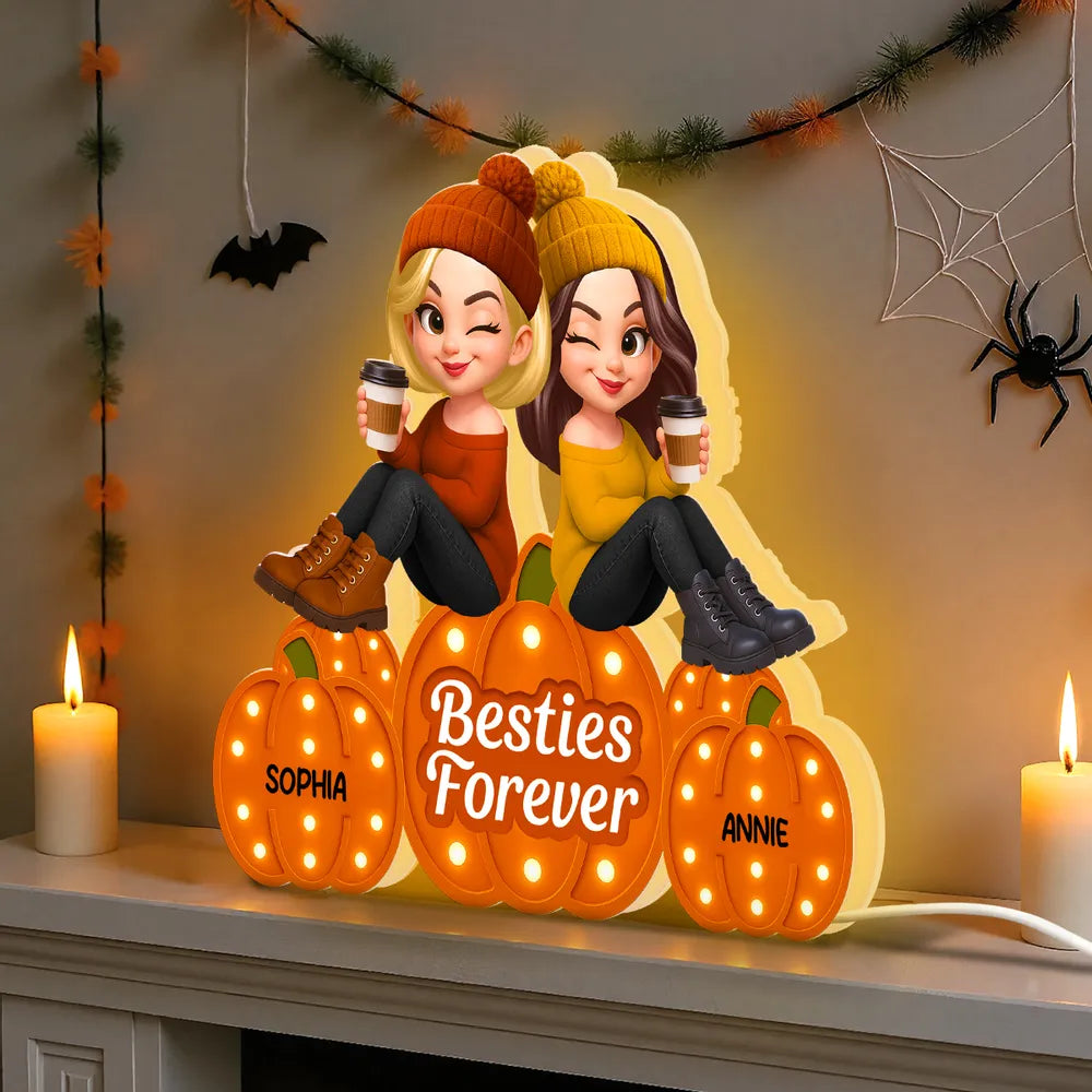 Personalized Best Friends LED Pumpkin Decor for Friends - Gift for Halloween Plaque MagicInPrints