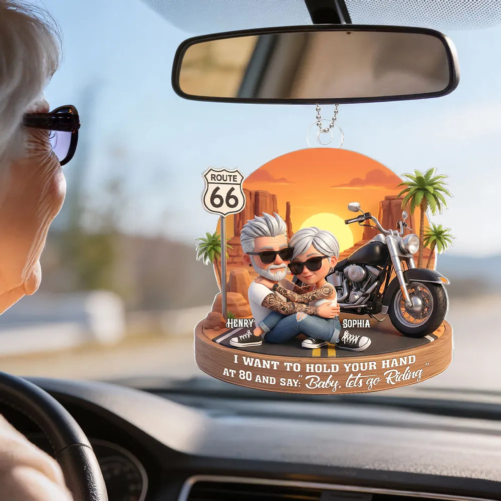 Personalized Motorcycle Couple Car Ornament for Seniors - Romantic Road Trip Gift Car Hanger MagicInPrints