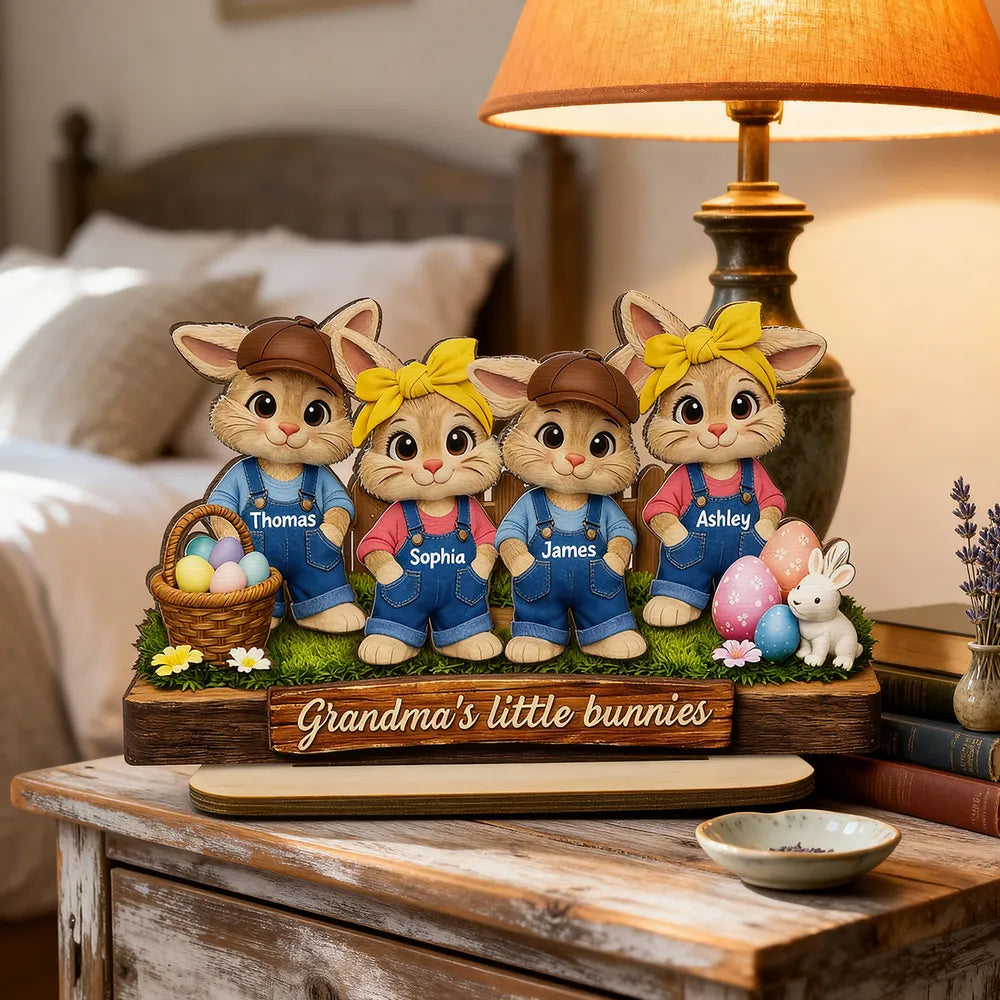Personalized Bunny Family Garden Statue for Grandma - Easter Decoration Plaque MagicInPrints