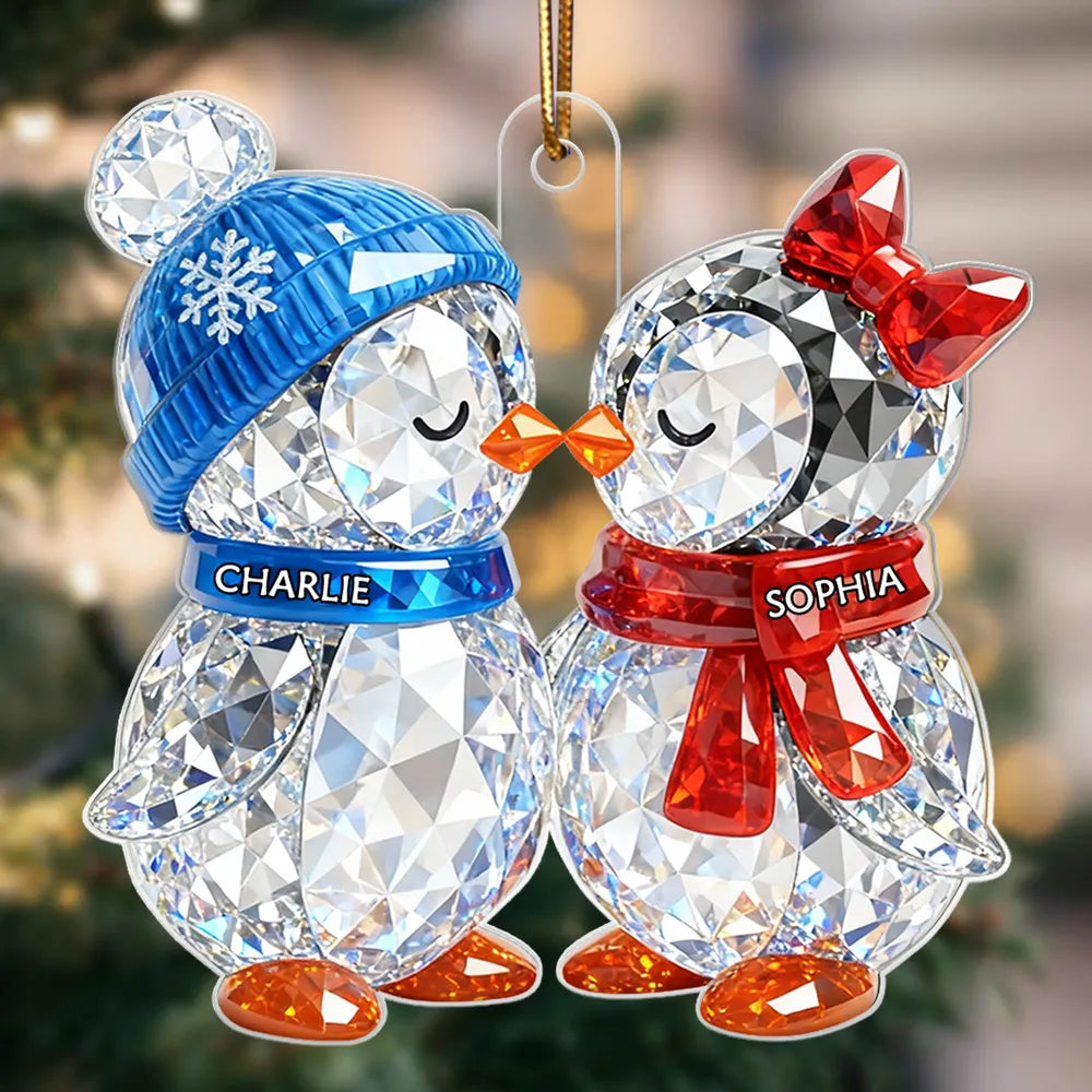 Personalized Crystal Penguin Couple Ornament for Christmas - Custom Names Ornament MagicInPrints