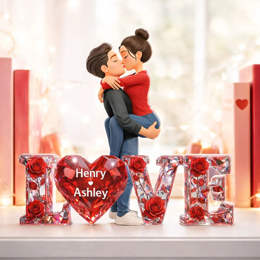 Personalized Romantic Couple Figurine with LOVE Letters - Perfect for Valentine's Day Plaque MagicInPrints