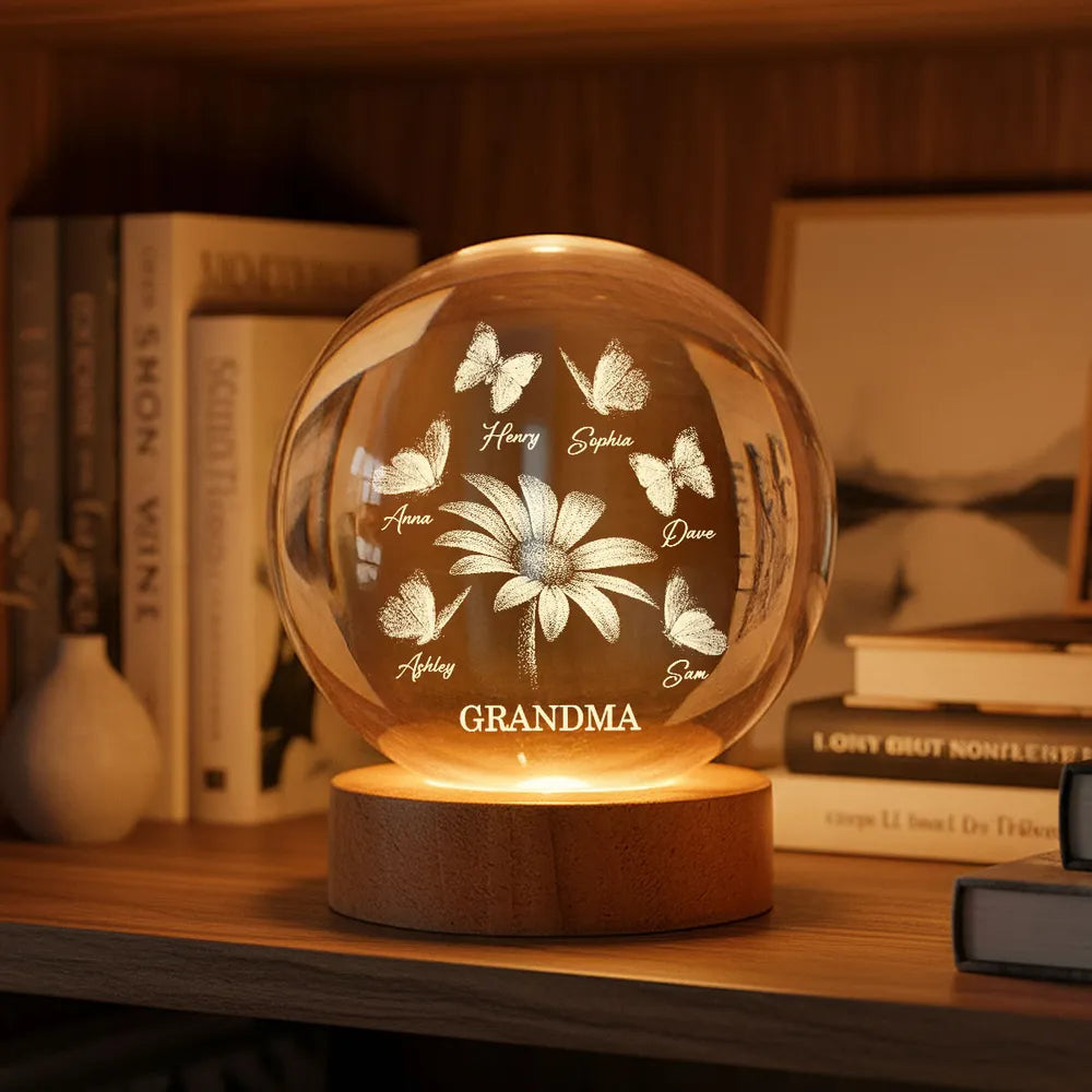 Personalized LED Globe Lamp for Grandma with Names and Butterflies - Sentimental Gift Lamp MagicInPrints