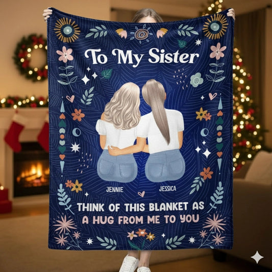 Personalized Sister Blanket - Cozy Gift with Custom Names - Holiday Sentiment Blanket MagicInPrints