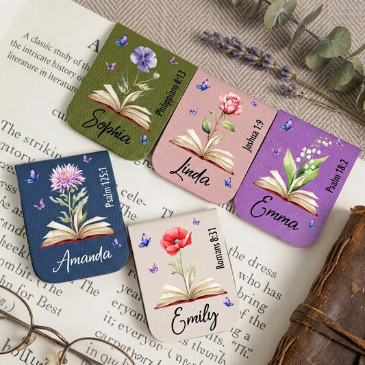 Personalized Leather Bookmarks for Women with Floral Design and Bible Verses - Ideal Gift for Book Lovers Stationery MagicInPrints
