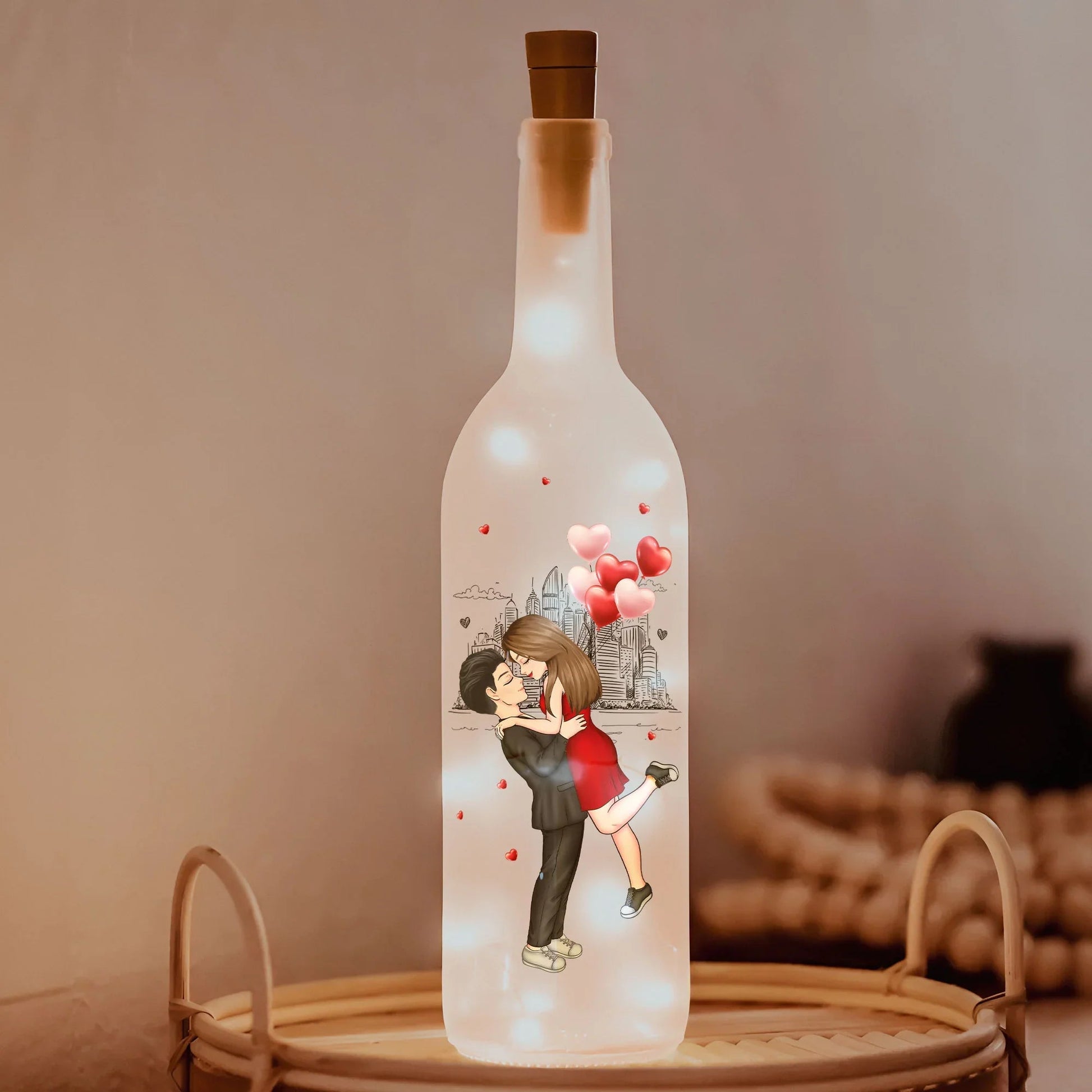Personalized LED Wine Bottle Lamp for Couples with Romantic Message - Anniversary Gift Lamp MagicInPrints