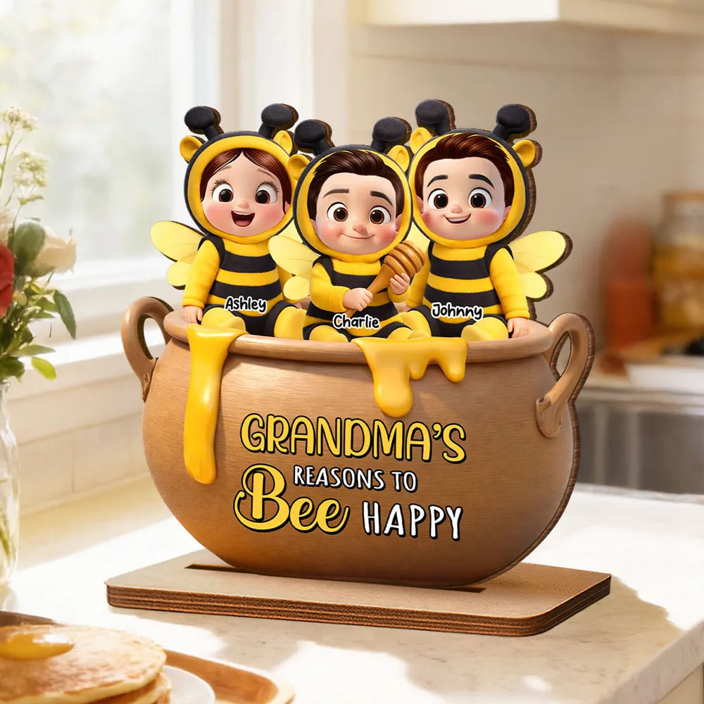 Customizable Bee-Themed Figurine for Grandparents - Personalized Family Gift Plaque MagicInPrints