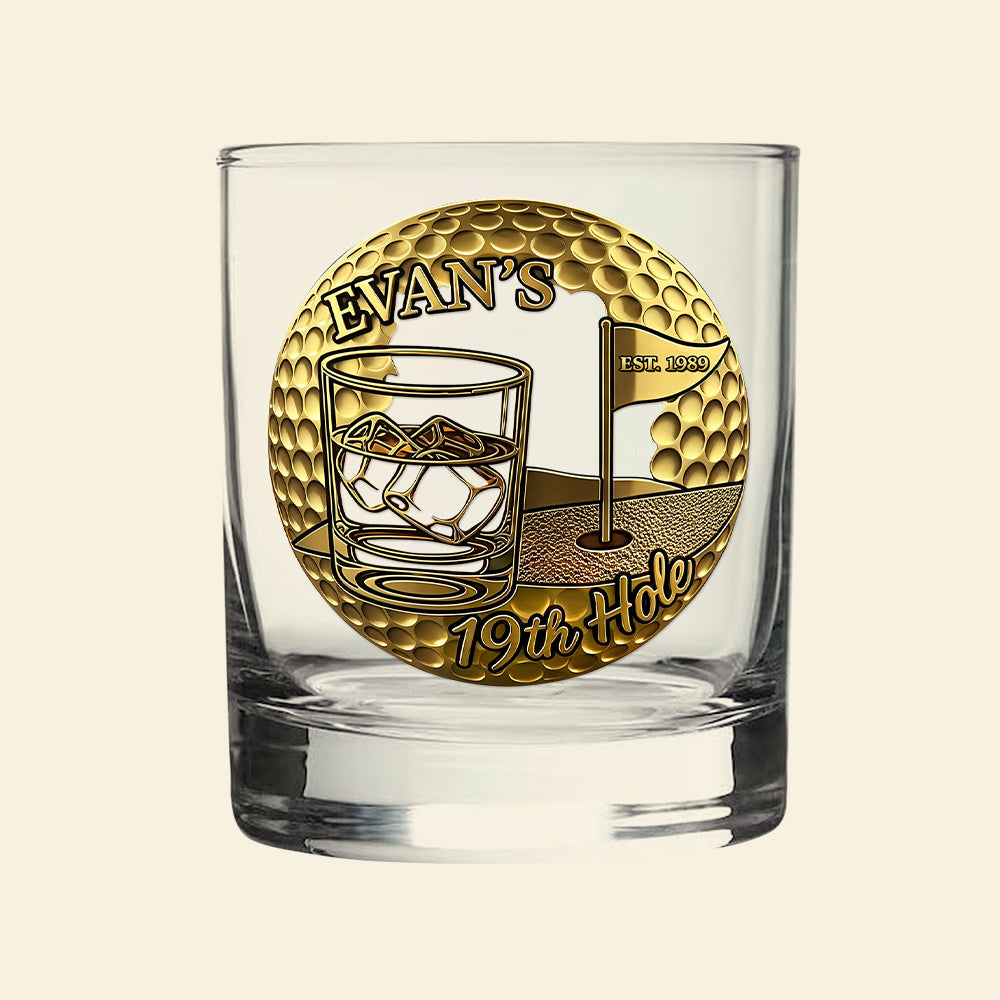 Cheers to the 19th Hole! Personalized Golf Whiskey Glass - Custom Gift for Golfers Whiskey Glass MagicInPrints