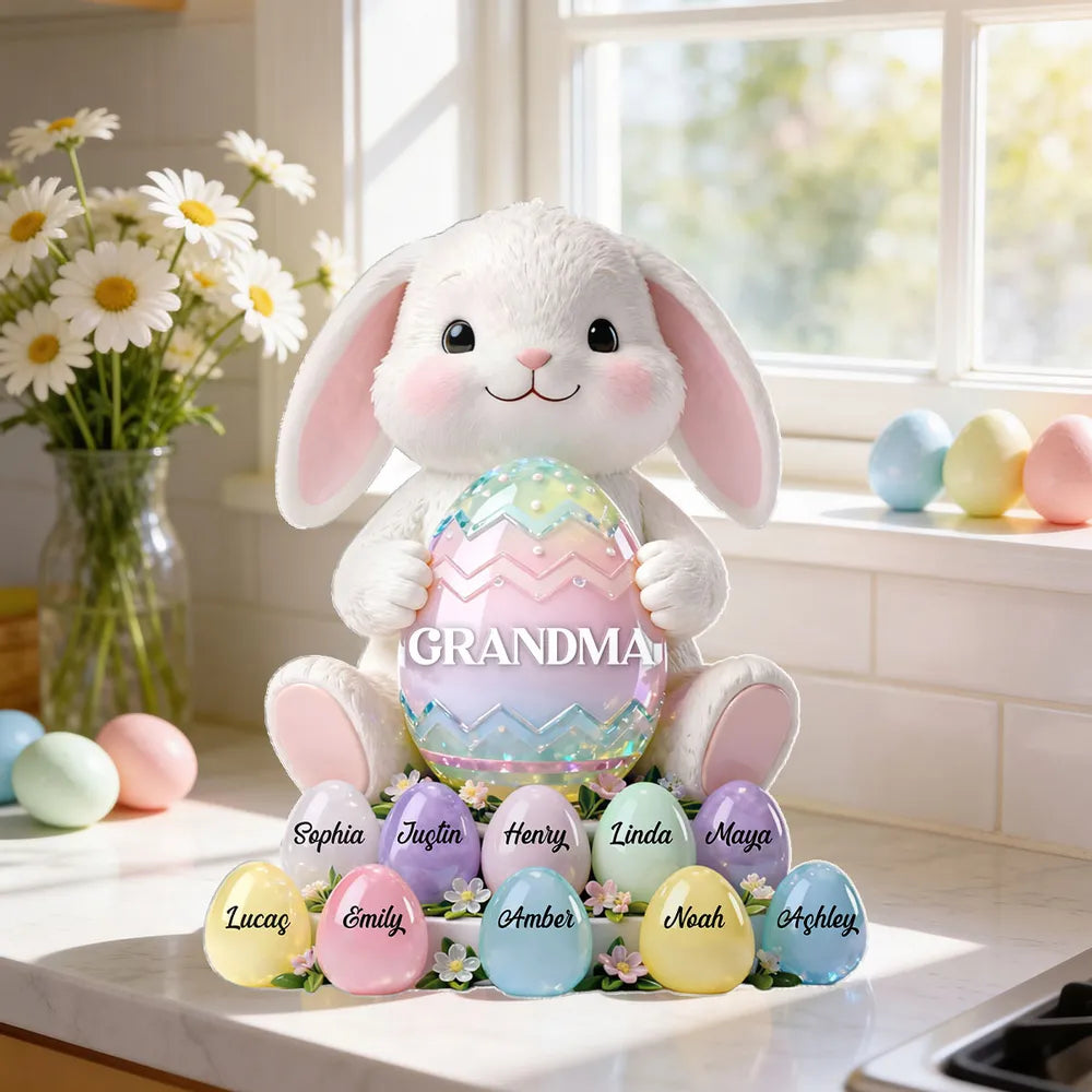 Personalized Easter Bunny Figurine for Grandma - Custom Family Names Decoration Plaque MagicInPrints