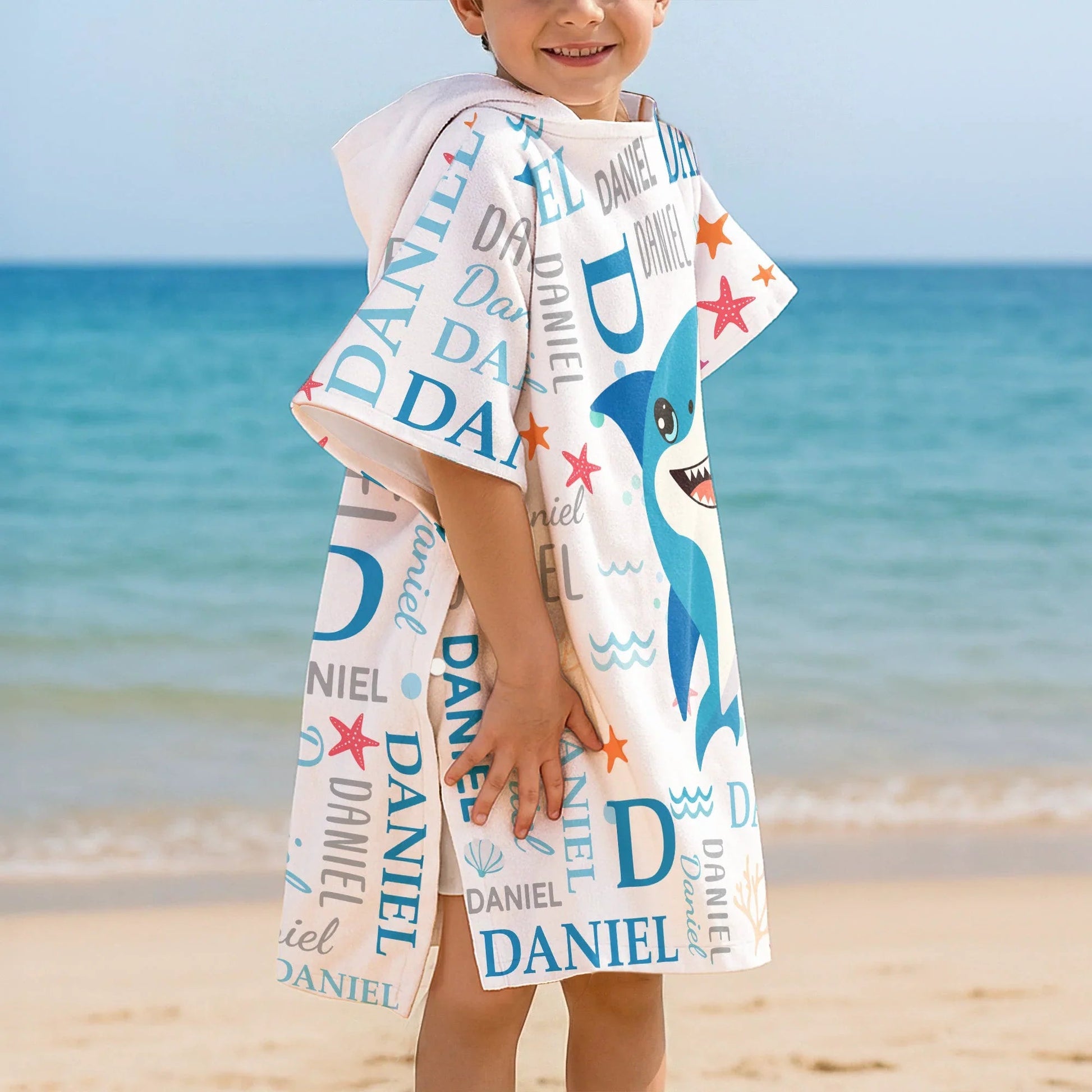 Personalized Kids Hooded Towel with Shark Design - Pool and Beach Fun Beachwear MagicInPrints
