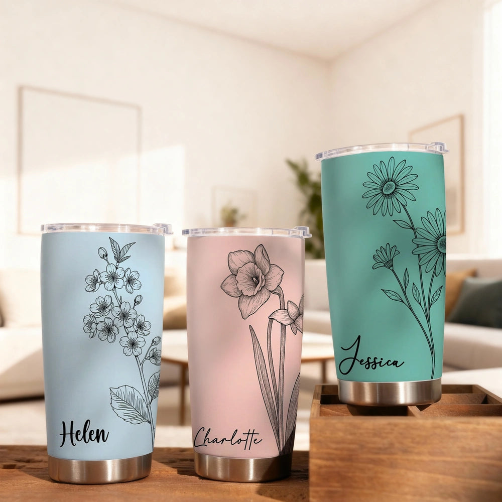 Personalized Floral Insulated Tumblers for Women - Custom Name Drinkware Cup MagicInPrints