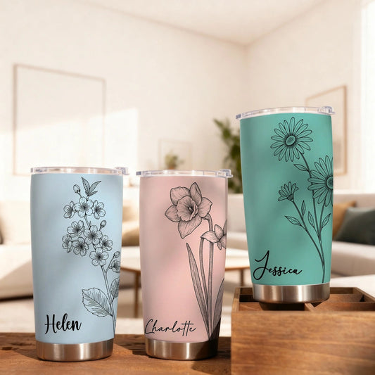 Personalized Floral Insulated Tumblers for Women - Custom Name Drinkware Cup MagicInPrints