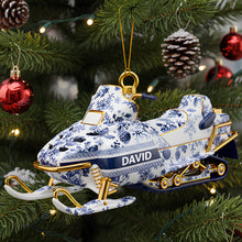 Load image into Gallery viewer, “Ride Through the Snow” - Personalized Snowmobile Toile de Jouy Ornament - Unique Christmas Gift for Friends and Family Ornament MagicInPrints
